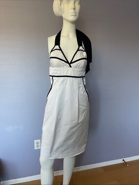 White Halter Sheath Dress with Black Trim - Elegant Women's Dress